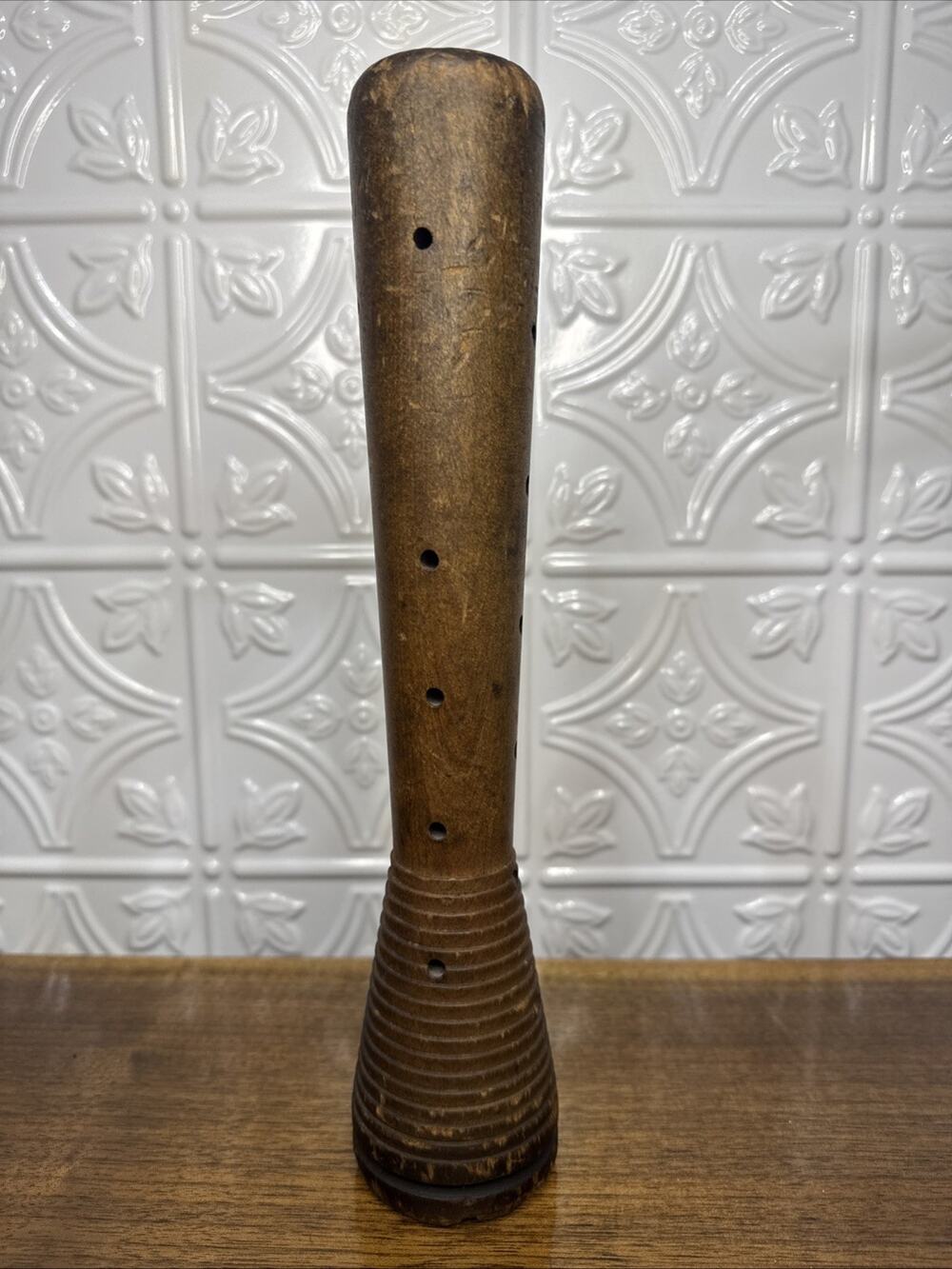 Vtg Wooden Textile Mill Spindle Spool Bobbin Textile Beehive Industrial 12"